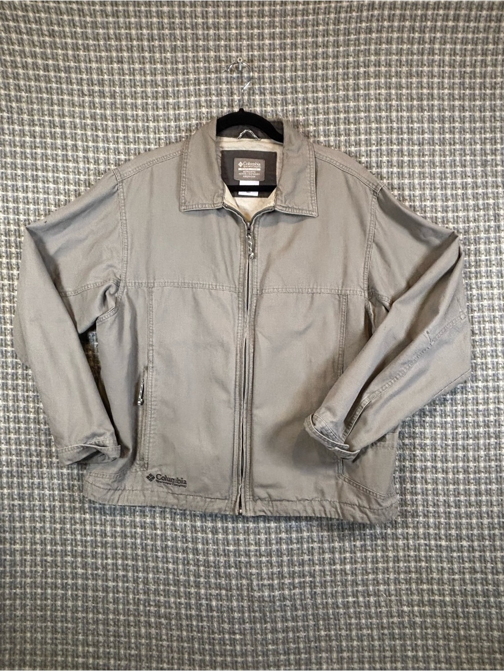 Vintage Columbia Utility Canvas Zip-Up Jacket Workwear 90s Sage Green Cotton